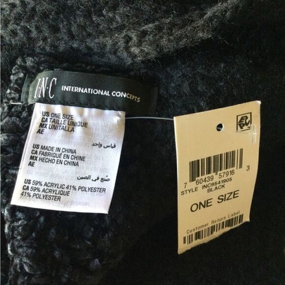 Inc International Concepts Black Long Oblong Scarf NWT - Picture 10 of 12